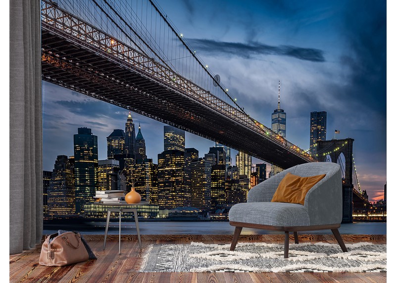 Noční Brooklynský most, AG Design, fototapeta ekologická vliesová do obývacího pokoje, ložnice, jídelny, kuchyně, lepidlo součástí balení, 375x270