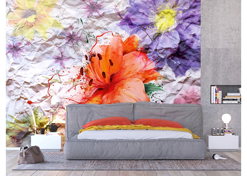 Květiny na papíře, AG Design, fototapeta ekologická vliesová do obývacího pokoje, ložnice, jídelny, kuchyně, lepidlo součástí balení, 360x270