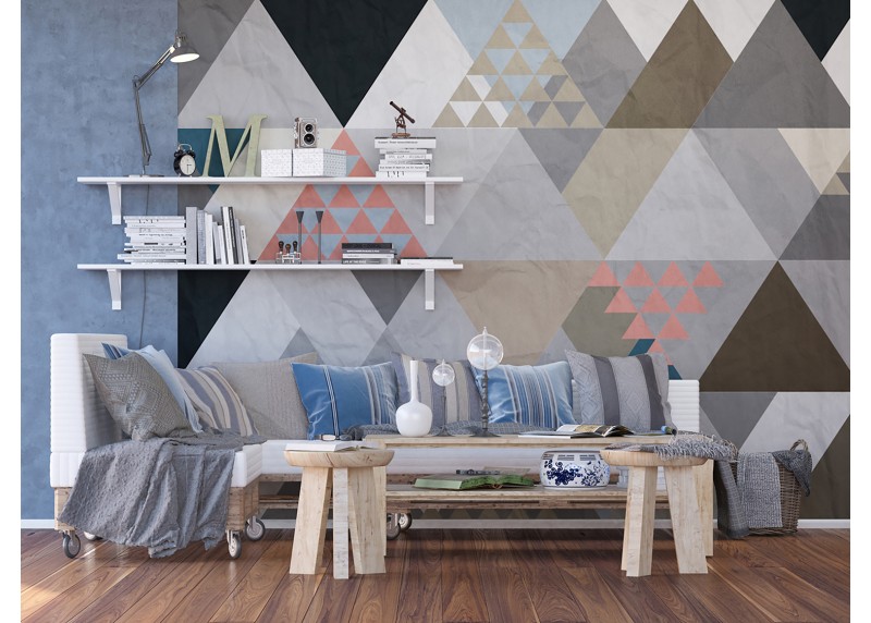Abstrakce s barevnými trojúhelníky, AG Design, fototapeta ekologická vliesová do obývacího pokoje, ložnice, jídelny, kuchyně, lepidlo součástí balení, 375x270