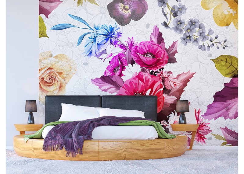 Malované květiny léta, AG Design, fototapeta ekologická vliesová do obývacího pokoje, ložnice, jídelny, kuchyně, lepidlo součástí balení, 360x270