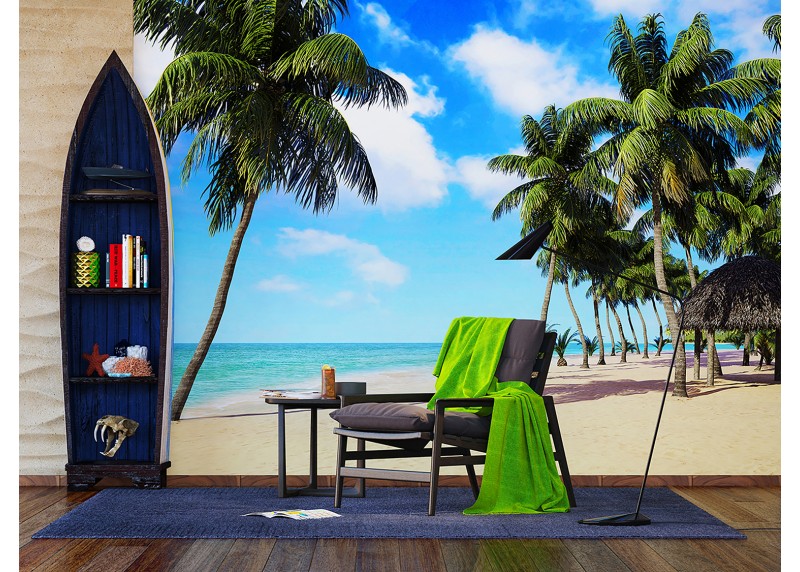 Palmy na pláži, AG Design, fototapeta ekologická vliesová do obývacího pokoje, ložnice, jídelny, kuchyně, lepidlo součástí balení, 375x270