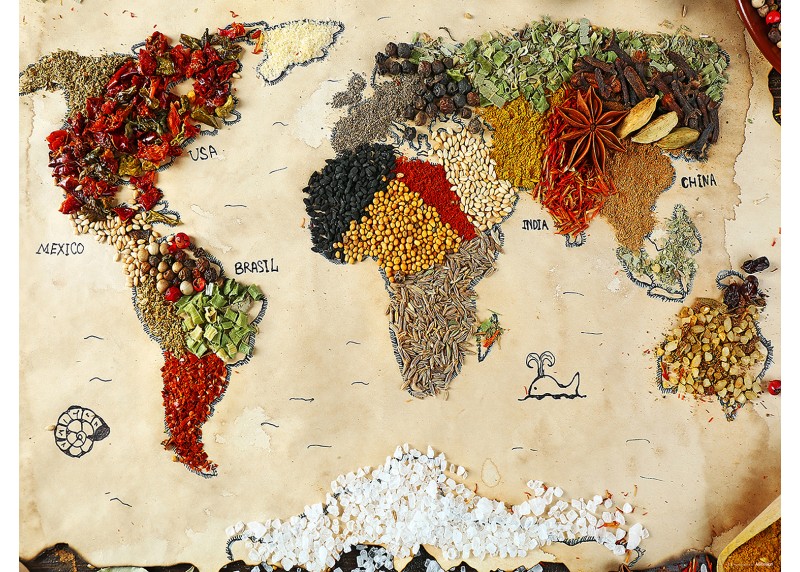 Mapa světa z koření, AG Design, fototapeta ekologická vliesová do obývacího pokoje, ložnice, jídelny, kuchyně, lepidlo součástí balení, 360x270