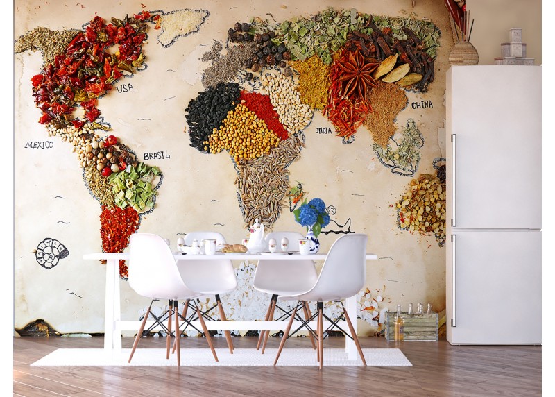 Mapa světa z koření, AG Design, fototapeta ekologická vliesová do obývacího pokoje, ložnice, jídelny, kuchyně, lepidlo součástí balení, 375x270