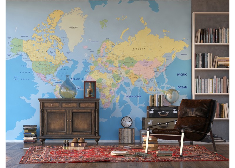 Politická mapa světa, AG Design, fototapeta ekologická vliesová do obývacího pokoje, ložnice, jídelny, kuchyně, lepidlo součástí balení, 375x270