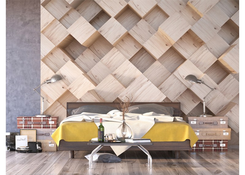 Dřevěné kostky,  AG Design, fototapeta ekologická vliesová do obývacího pokoje, ložnice, jídelny, kuchyně, lepidlo součástí balení, 375x270