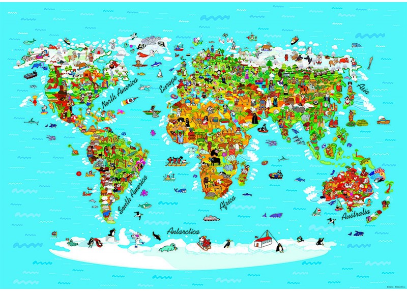 Dětská mapa světa, AG Design, fototapeta do dětského pokoje, lepidlo součástí balení, 360x254