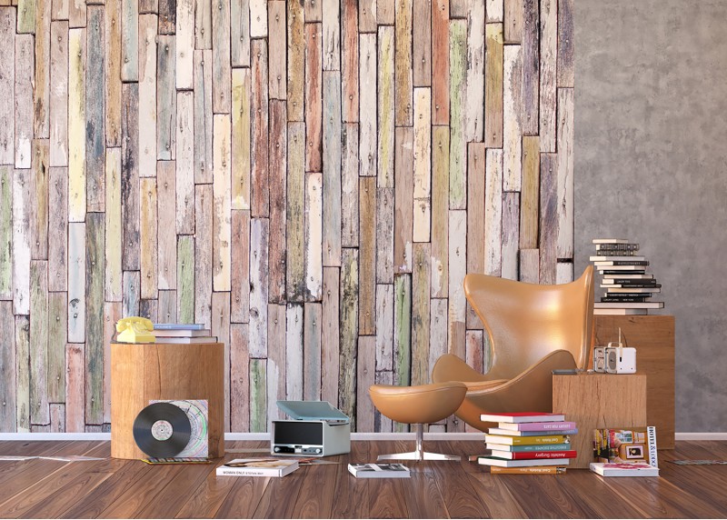 Barevná dřevěná prkna, AG Design, fototapeta do obývacího pokoje, ložnice, jídelny, kuchyně, lepidlo součástí balení, 360x254