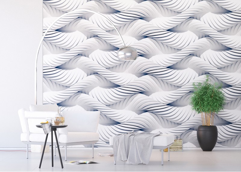 3D bílá pletená lana, AG Design, fototapeta do obývacího pokoje, ložnice, jídelny, kuchyně, lepidlo součástí balení, 360x254