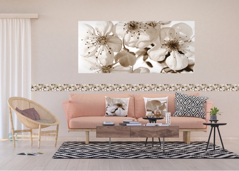Květy jabloně, samolepící bordura pro stěny obývacího pokoje, ložnice, jídelny, kuchyně, chaty, AG Design, 5 m x 13.8 cm, WB 8216