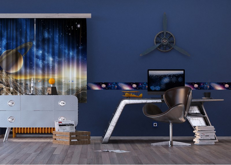 Vesmír, samolepící bordura pro stěny obývacího pokoje, ložnice, jídelny, kuchyně, chaty, AG Design, 5 m x 13.8 cm, WB 8218
