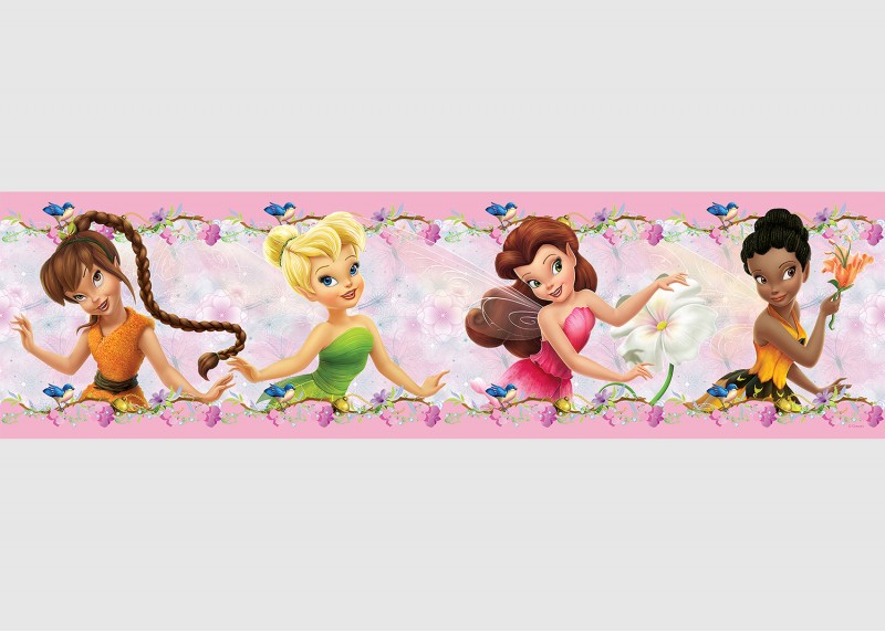 Disney víly v květinách, samolepící bordura do dětského pokoje, 5 m x 13.8 cm, WBD 8062