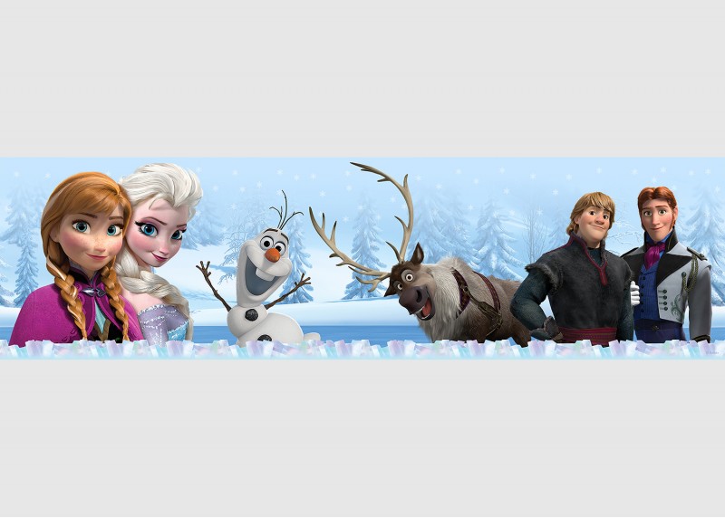 Postavičky Frozen v zimním lese, Disney, samolepící bordura do dětského pokoje, 5 m x 13.8 cm, WBD 8073