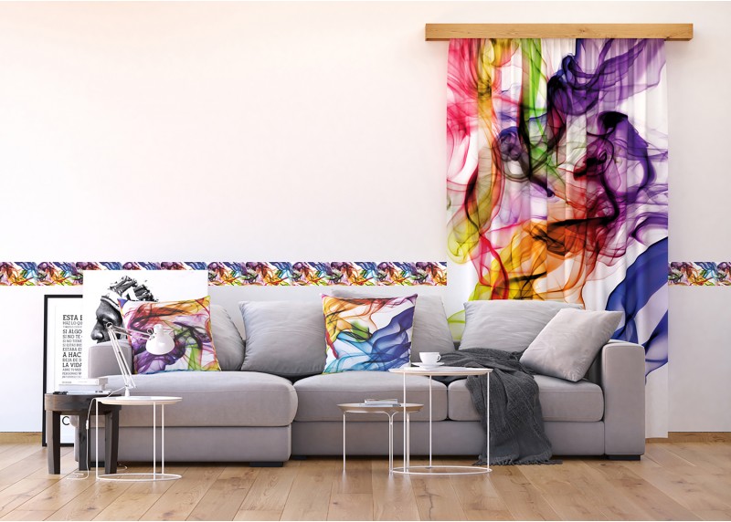 Barevný magický kouř, samolepící bordura pro stěny obývacího pokoje, ložnice, jídelny, kuchyně, chaty, AG Design, 5 m x 14 cm, WB 8201
