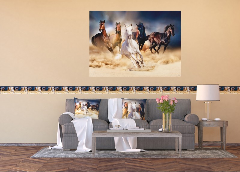 Koně, samolepící bordura pro stěny obývacího pokoje, ložnice, jídelny, kuchyně, chaty, AG Design, 5m x 13.8 cm, WB 8202
