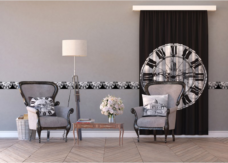 Řím s hodinami, samolepící bordura pro stěny obývacího pokoje, ložnice, jídelny, kuchyně, chaty, AG Design, 5 m x 13.8 cm, WB 8204
