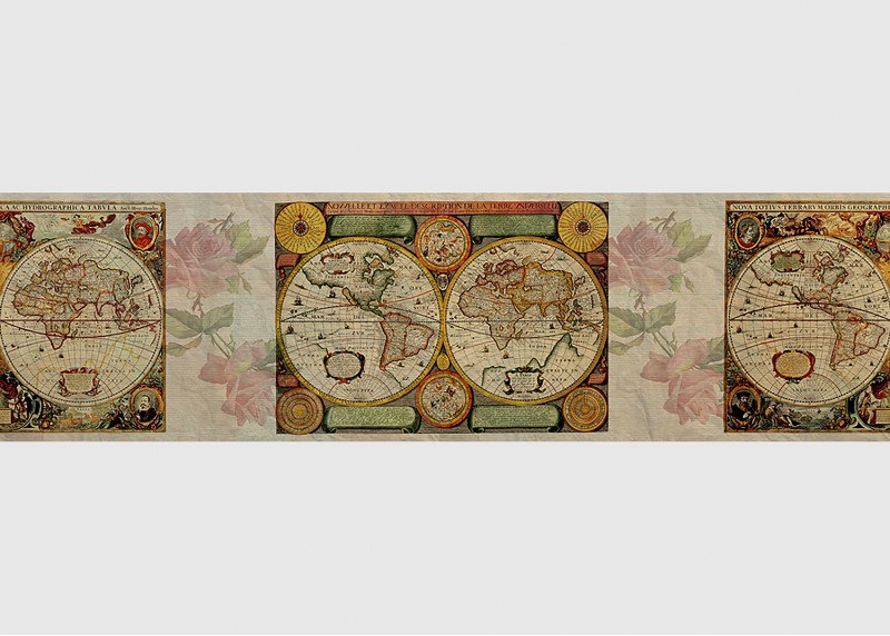 Mapa světa, samolepící bordura pro stěny obývacího pokoje, ložnice, jídelny, kuchyně, chaty, AG Design, 5 m x 13.8 cm, WB 8220