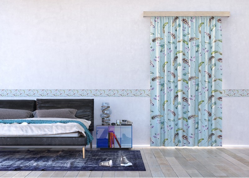 Ptačí pírka, samolepící bordura pro stěny obývacího pokoje, ložnice, jídelny, kuchyně, chaty, AG Design, 5 m x 13.8 cm, WB 8231