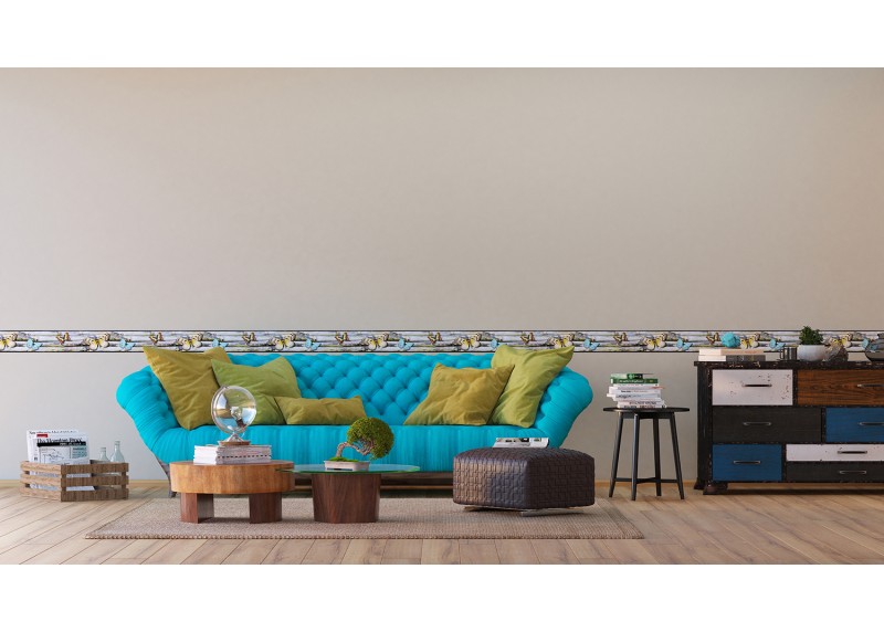 Motýli,  samolepící bordura pro stěny obývacího pokoje, ložnice, jídelny, kuchyně, chaty, AG Design, 5 m x 13.8 cm, WB 8238