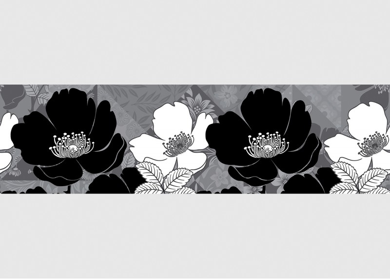 Černobílé květy, samolepící bordura pro stěny obývacího pokoje, ložnice, jídelny, kuchyně, chaty, AG Design, 5 m x 13.8 cm, WB 8239