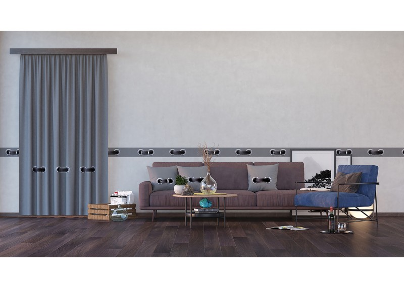 Šedý pásek, samolepící bordura pro stěny obývacího pokoje, ložnice, jídelny, kuchyně, chaty, AG Design, 5 m x 13.8 cm, WB 8247