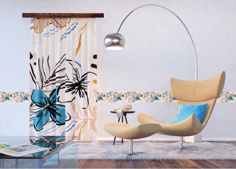 Květinova abstrakce, samolepící bordura pro stěny obývacího pokoje, ložnice, jídelny, kuchyně, chaty, AG Design, 5 m x 13,8 cm, WB 8249 - 018
