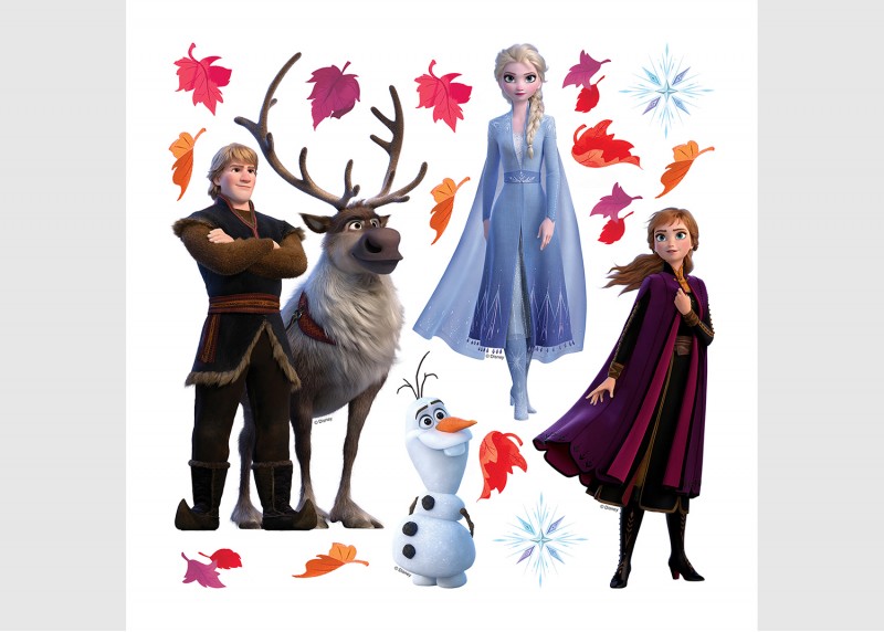 Samolepka na zeď dětská,  AG Design, DKs 3807, Disney, Ledové království, Elsa, Anna a kamarádí v listí, 30x30 cm