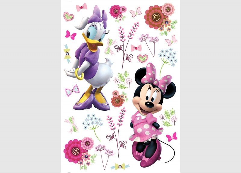 Samolepka na zeď dětská,  AG Design, DK 1736, Disney, Minnie Mouse, Minnie a Daisy v květinách, 42, 5x65 cm