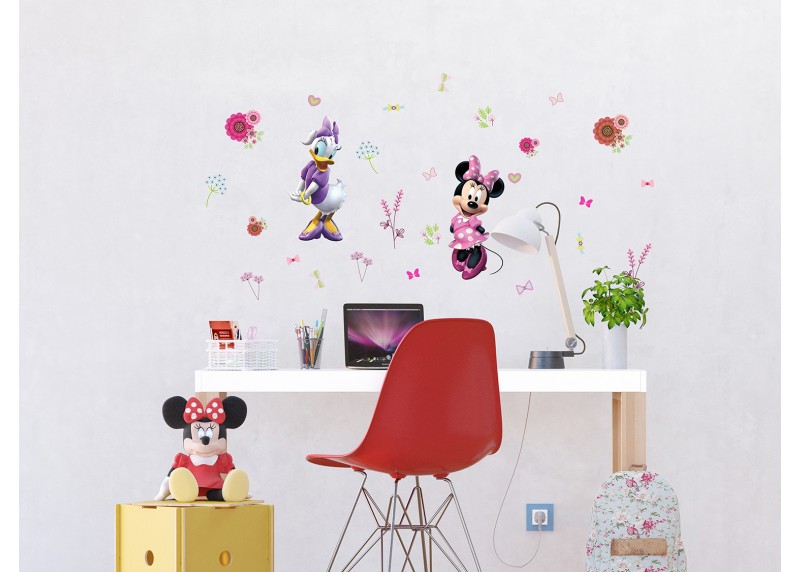 Samolepka na zeď dětská,  AG Design, DK 1736, Disney, Minnie Mouse, Minnie a Daisy v květinách, 42, 5x65 cm