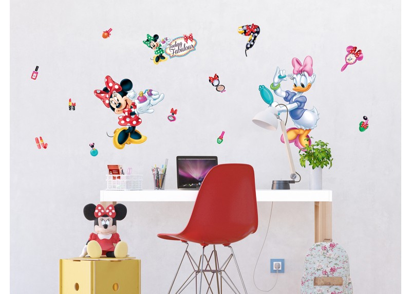 Samolepka na zeď dětská,  AG Design, DK 1767, Disney, Minnie Mouse, Minnie a Daisy se parádí, 65x85 cm