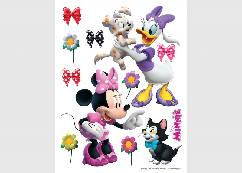Samolepka na zeď dětská,  AG Design, DK 1768, Disney, Minnie Mouse, Minnie a Daisy s mazlíčky, 65x85 cm