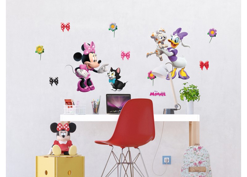 Samolepka na zeď dětská,  AG Design, DK 1768, Disney, Minnie Mouse, Minnie a Daisy s mazlíčky, 65x85 cm