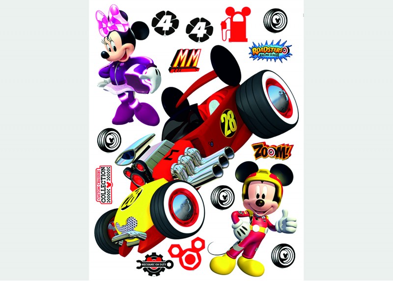 Samolepka na zeď dětská,  AG Design, DK 2307, Disney, Mickey Mouse, Minnie a Mickey se připravují k závodům, 65x85 cm