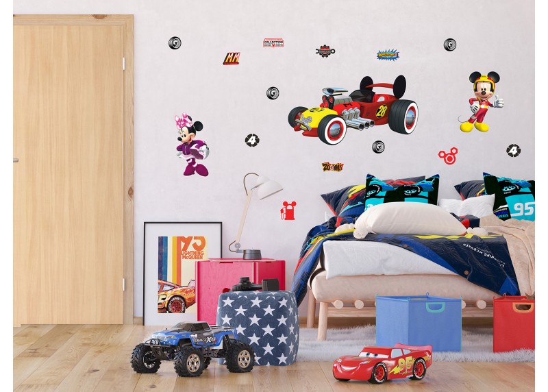 Samolepka na zeď dětská,  AG Design, DK 2307, Disney, Mickey Mouse, Minnie a Mickey se připravují k závodům, 65x85 cm