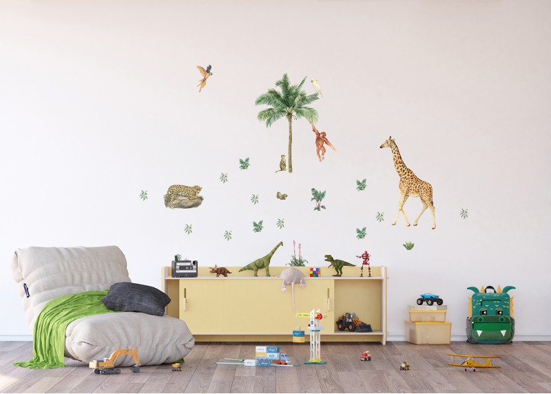 JUNGLE, dekorační nálepky na stěny, nábytek a interiérové předměty v dětském pokoji, AG Design, 65 x 85 cm, DK 2329 - 009