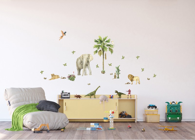 JUNGLE, dekorační nálepky na stěny, nábytek a interiérové předměty v dětském pokoji, AG Design, 65 x 85 cm, DK 2337 - 004