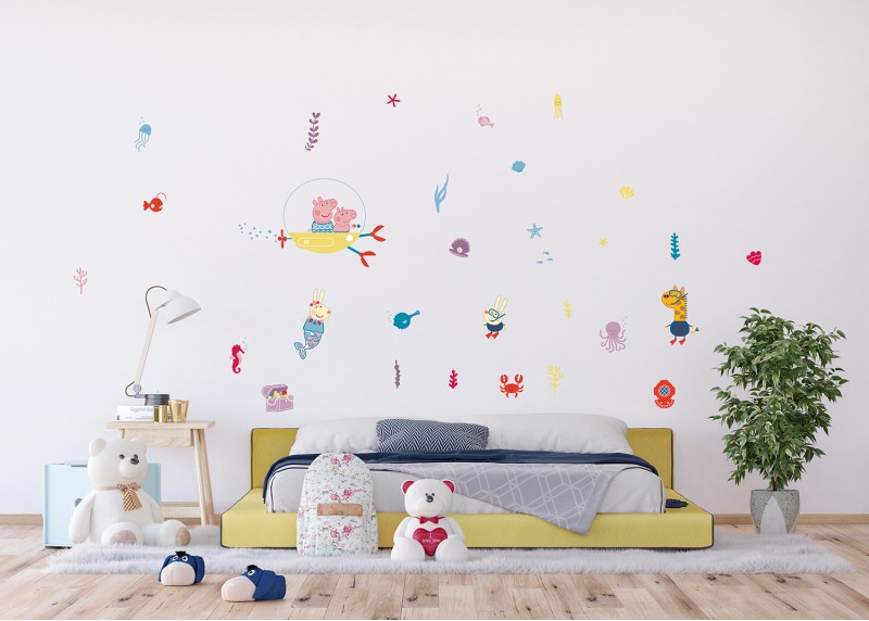 Prasátko Peppa , dekorační nálepky na stěny, nábytek a interiérové předměty v dětském pokoji, AG Design, 65 x 85 cm, DK 2343 - 602