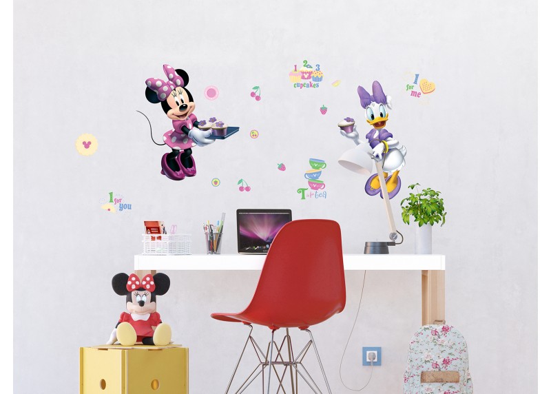 Samolepka na zeď dětská,  AG Design, DK 856, Disney, Minnie Mouse, Minnie a Daisy s dortíky, 65x85 cm