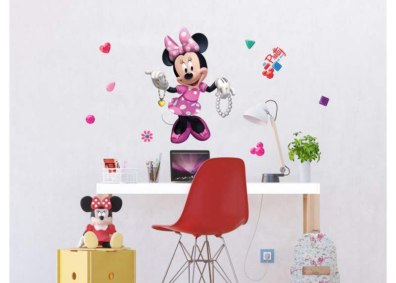 Samolepka na zeď dětská,  AG Design, DK 857, Disney, Minnie Mouse, Minnie a šperky, 65x85 cm