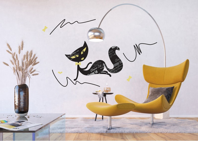 Samolepka na zeď,  AG Design, E 0422, Okouzlující kočka s popisy, 65x85 cm