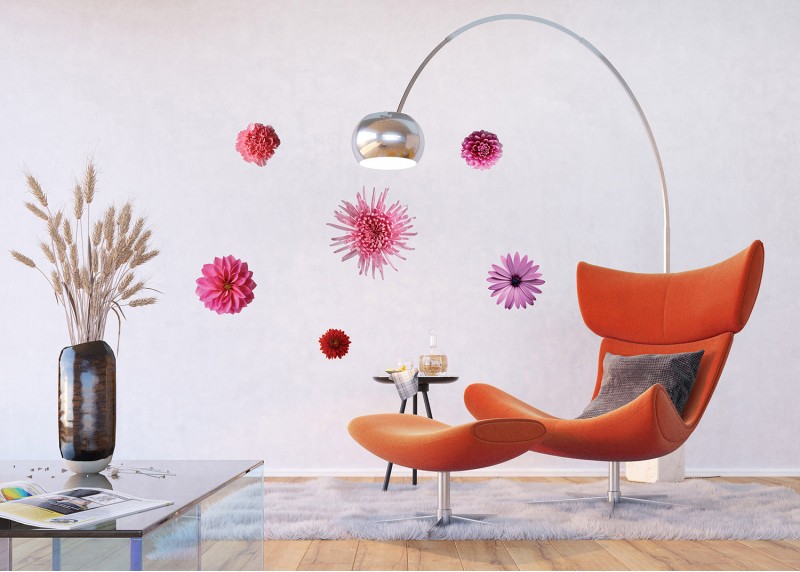 Samolepka na zeď,  AG Design, F 0406, Růžové květy, 65x85 cm