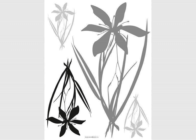 Samolepka na zeď,  AG Design, F 0443, Černé a šedé květiny, 65x85 cm