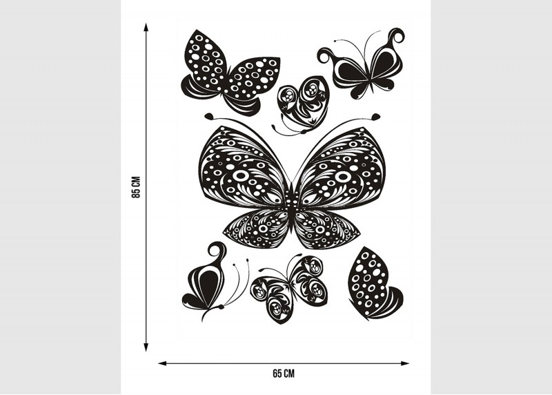 Samolepka na zeď,  AG Design, F 0459, Černé kreslené motýly, 65x85 cm