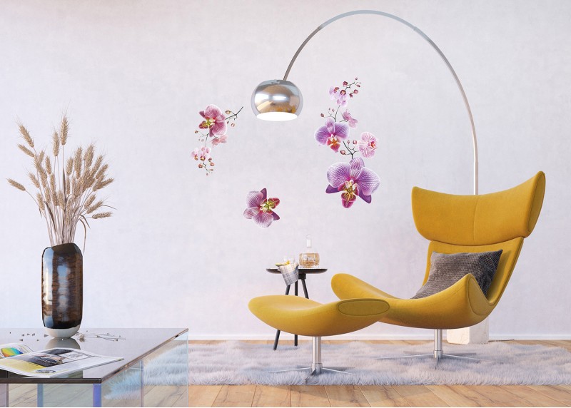 Samolepka na zeď,  AG Design, F 0466, Fialové orchideje, 65x85 cm