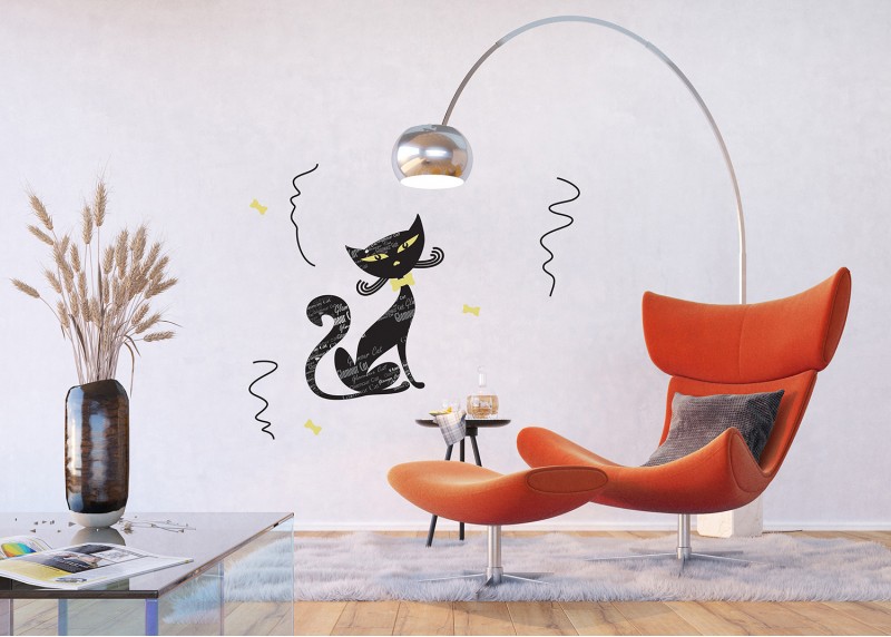 Samolepka na zeď,  AG Design, SM 3439, Černá kočka, 42, 5x65 cm