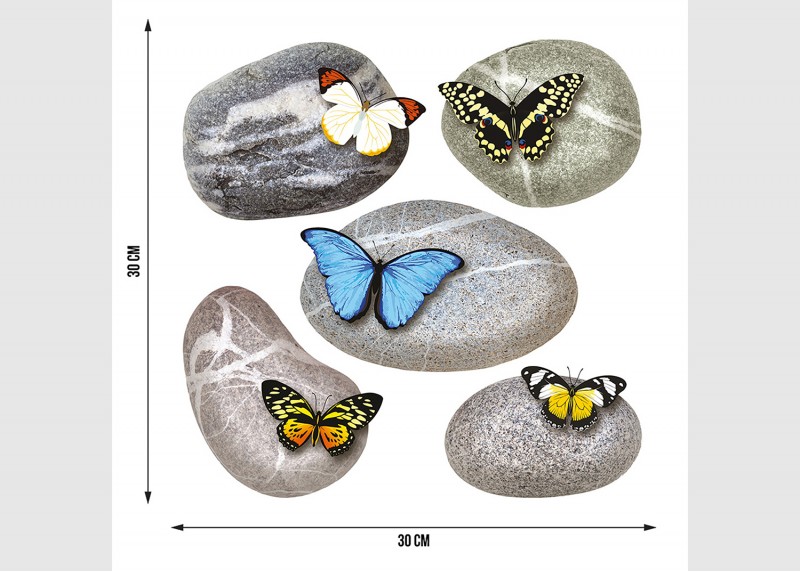 Samolepka na zeď,  AG Design, SS 3853, Motýly na kamenech, 30x30 cm