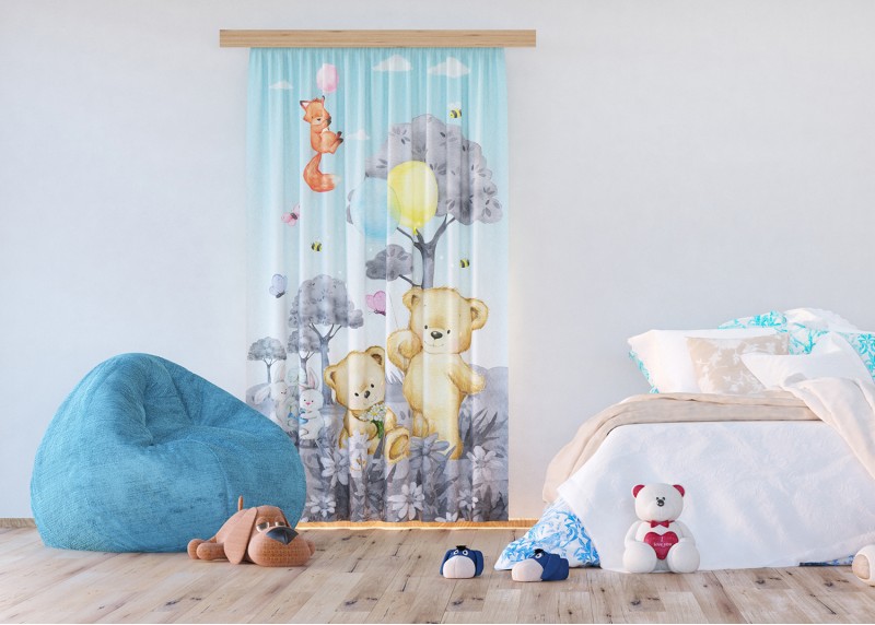 Medvídek , záclony AG Design, pro dětské pokoje, 140 x 245 cm, FCSL 7181 - 005