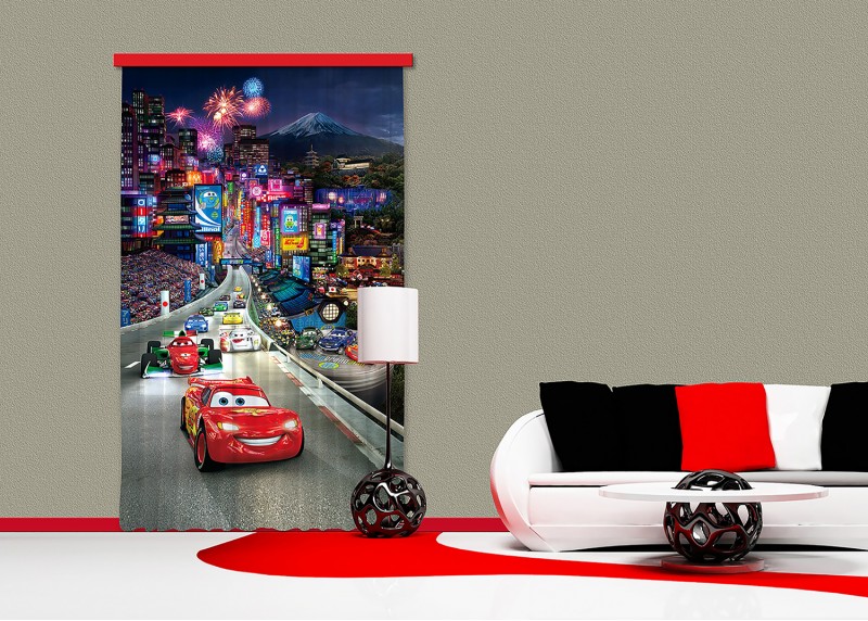 Hrdinové Cars, Disney, záclony AG Design, 140 x 245 cm, 1 díl, pro dětské pokoje, FCSL 7100