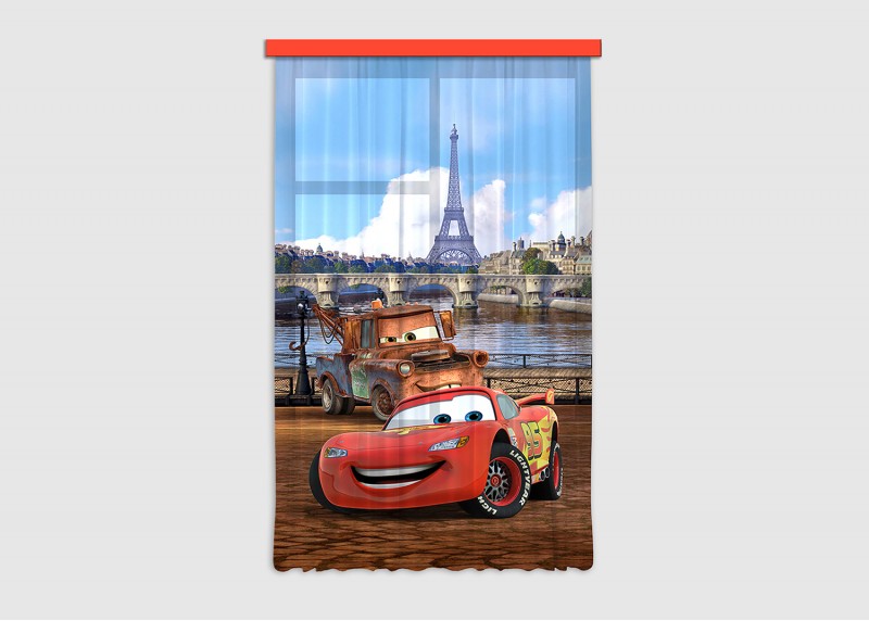 Hrdinové Cars v Paříži, Disney, záclony AG Design, 140 x 245 cm, 1 díl, pro dětské pokoje, FCS L 7101
