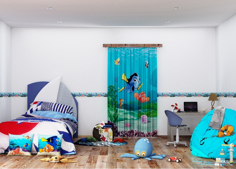 Nemo a Dory s rybičkami, Disney, záclony AG Design, 140 x 245 cm, 1 díl, pro dětské pokoje, FCS L 7108