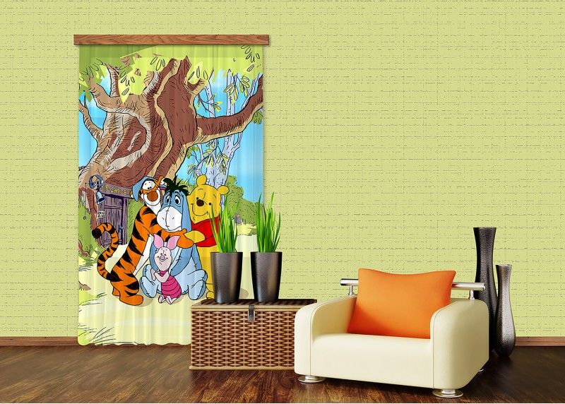 Medvídek Pú v objetích, Disney, záclony AG Design, 140 x 245 cm, 1 díl, pro dětské pokoje, FCS L 7110